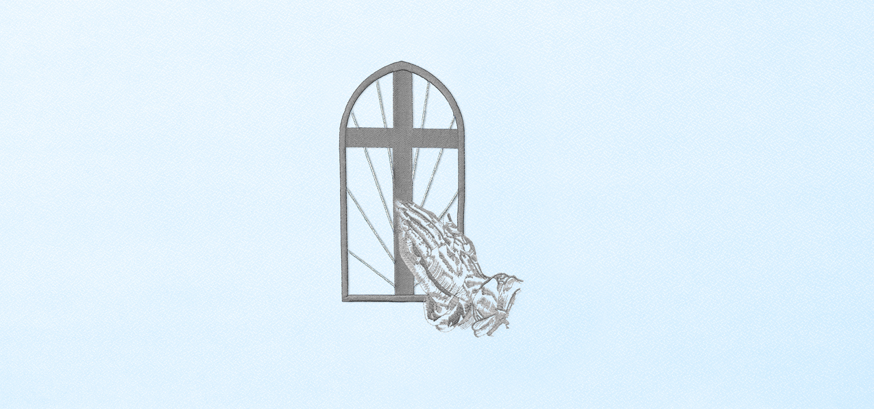 Church Window Hands Silver-Blue Faux